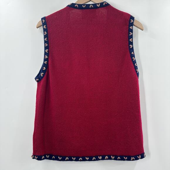 Vintage Erika Floral Embroidered Knit Sweater Vest in Red Navy Size Medium - Picture 2 of 11